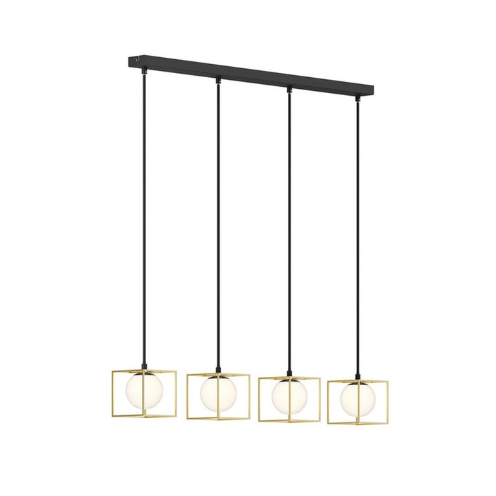 Lustra Lindby Aloam, 4 surse de lumina, G9, Lungime max. 150 cm, Metal/Sticla, Auriu/Negru