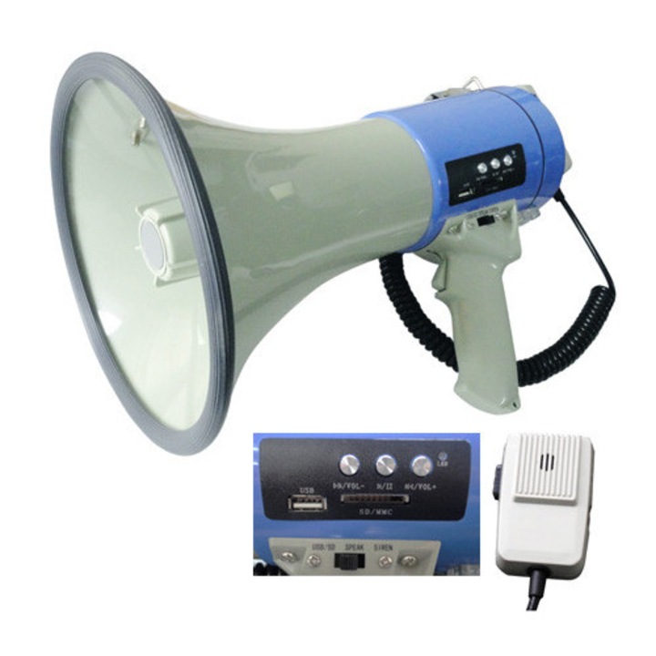 Мегафон LTC 60W, USB/SD/MP3, с подвижен микрофон, размери 24x35см