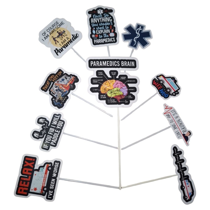 Decoratiune topper tort carton, tematica paramedic, aniversare - 10 piese