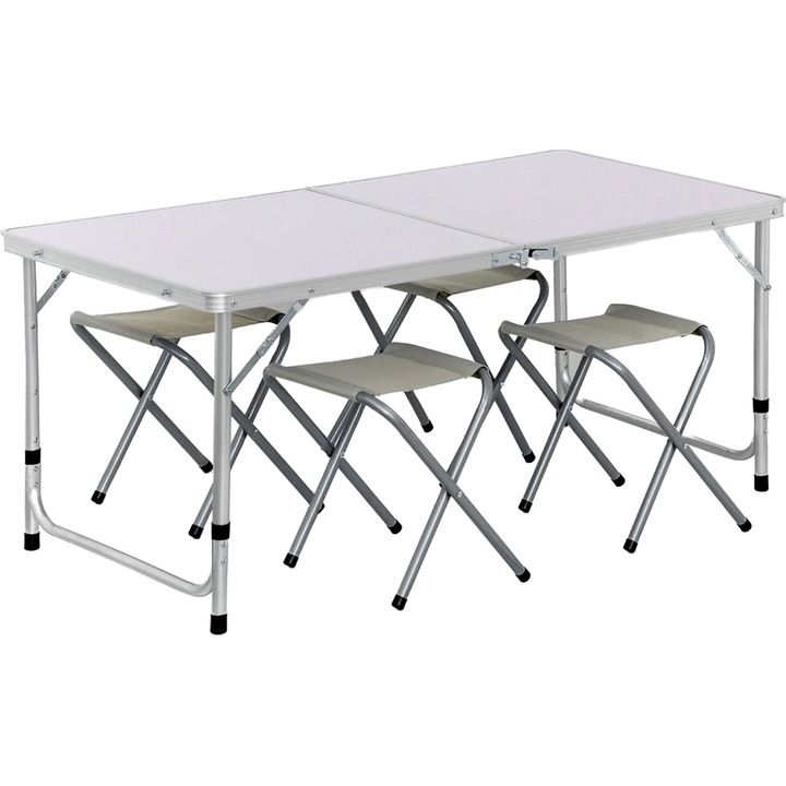 Set Masa Pliabilă din Aluminiu cu 4 Scaune, 120x60x70cm, Rezistent la Intemperii, Ușor de Transportat