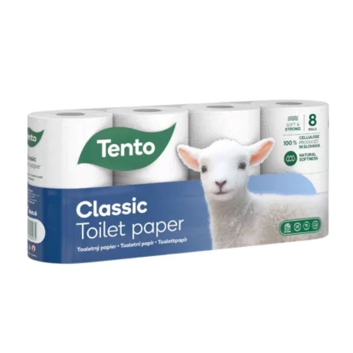 Hartie Igienica Tento Classic, 3 straturi, 150 Foi / Rola, 8 role / Set, Soft & Strong