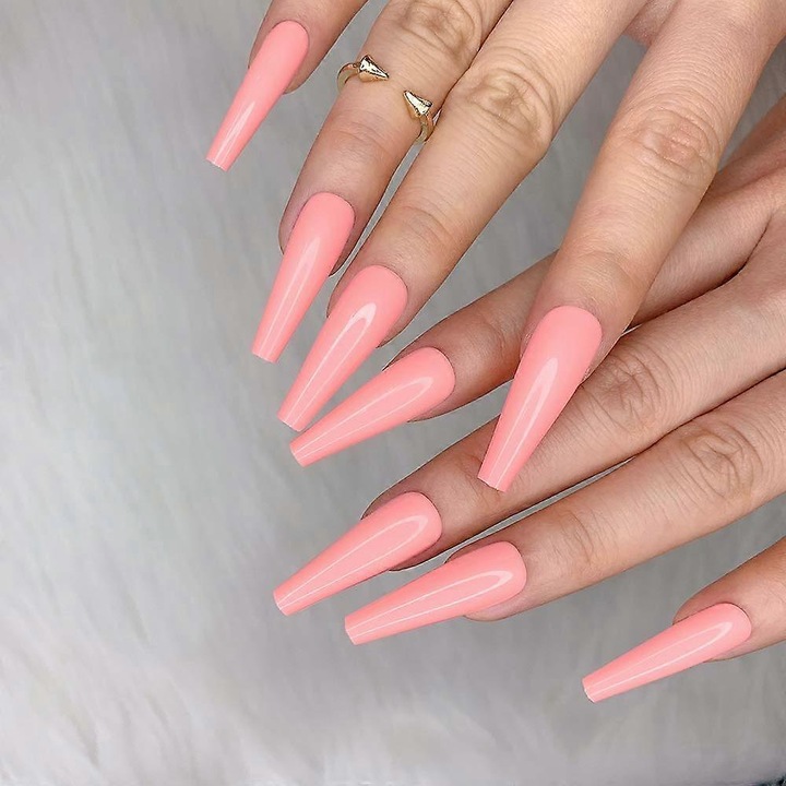 Set 24pcs unghii false lungi Ballerina nude profund, glossy, 12 dimensiuni