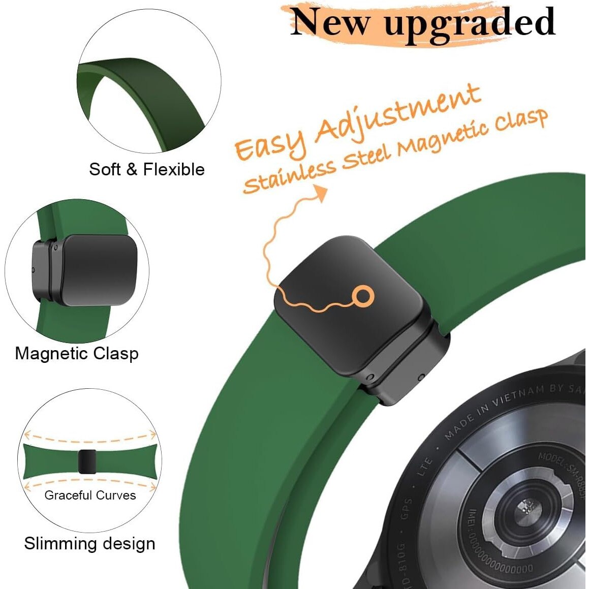 Curea silicon pentru ceas Samsung Galaxy Watch 6/5/4, set de 2, negru, 20mm, 40x44mm