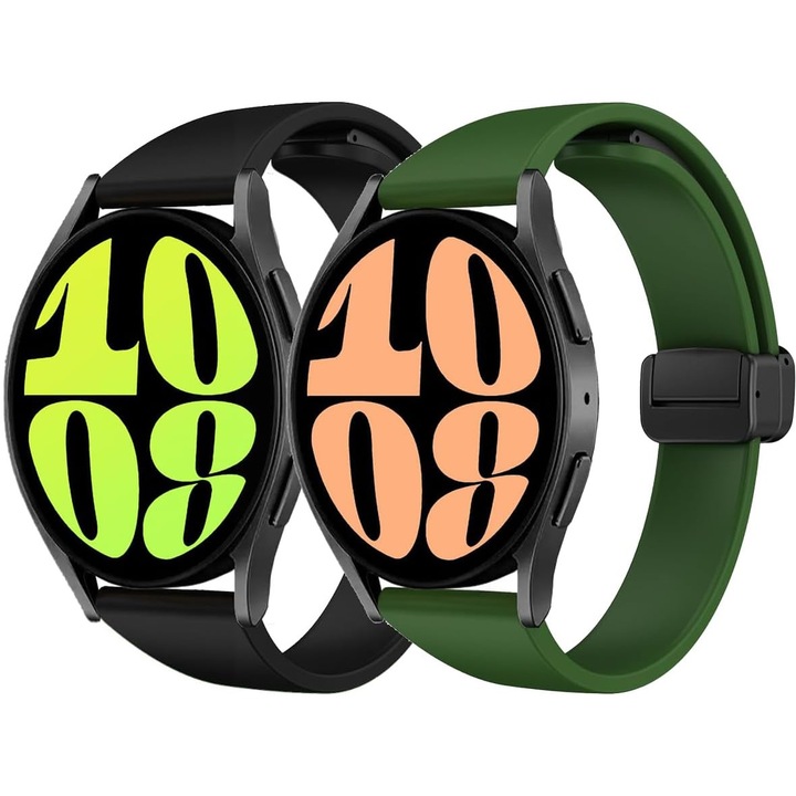 Curea silicon pentru ceas Samsung Galaxy Watch 6/5/4, set de 2, negru, 20mm, 40x44mm