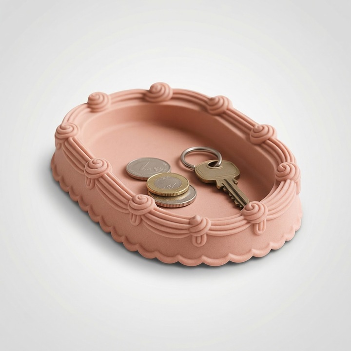 Tava pentru Chei si Maruntisuri Stil Cofetarie, Roz Pudra, Plastic PLA, 15 cm