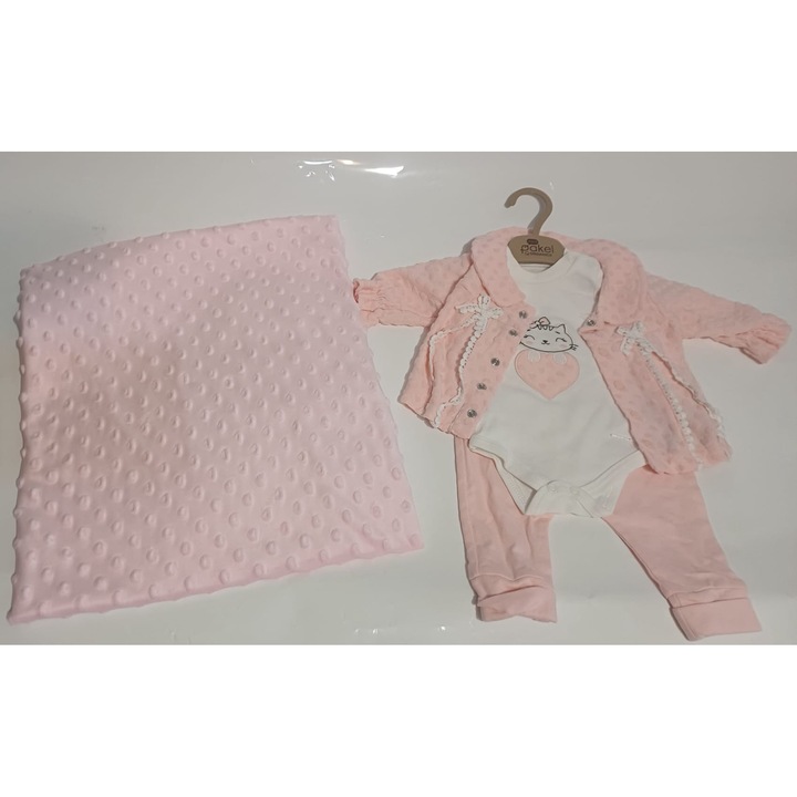 Set cadou fete, costum bumbac, pantaloni bumbac, jachetă catifea roz, 62-68 cm