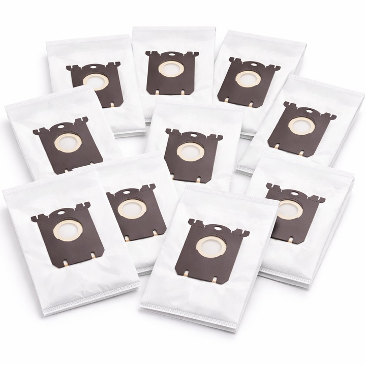 Set 10 saci aspirator microfibra tip S-bag E201S, compatibil Electrolux / Philips / AEG, cu pliu pentru capacitate extinsa