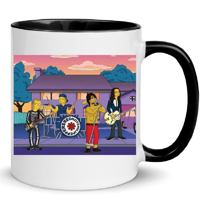 Cana ceramica 330ml, design The Simpsons, alb-negru, rezistent la masina de spalat, set de cani