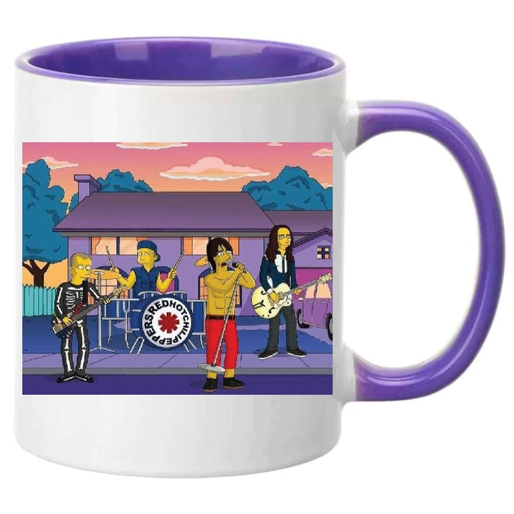 Cana ceramica 330ml, design The Simpsons, alb si mov, set colectibil