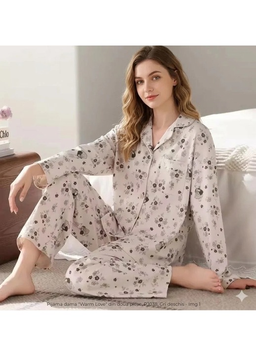 Pijama dama "Warm Love" din doua piese, PJ038, Gri deschis (Marime: XL)