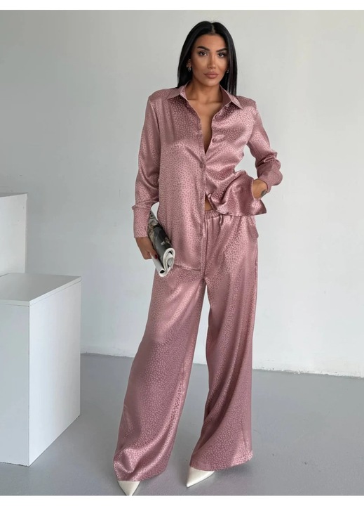 Set pijama dama din doua piese, cu nasturi – 2500406, Roz (Marime: XL)