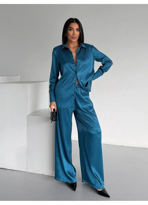 Set pijama dama din doua piese, cu nasturi – 2500404, Turcoaz (Marime: XL)