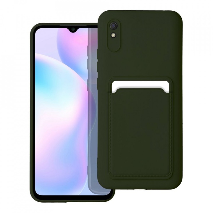 Husa pentru Xiaomi Redmi Note 9A / 9AT din silicon Suport Card, set cu sticker, Cards Case, Verde