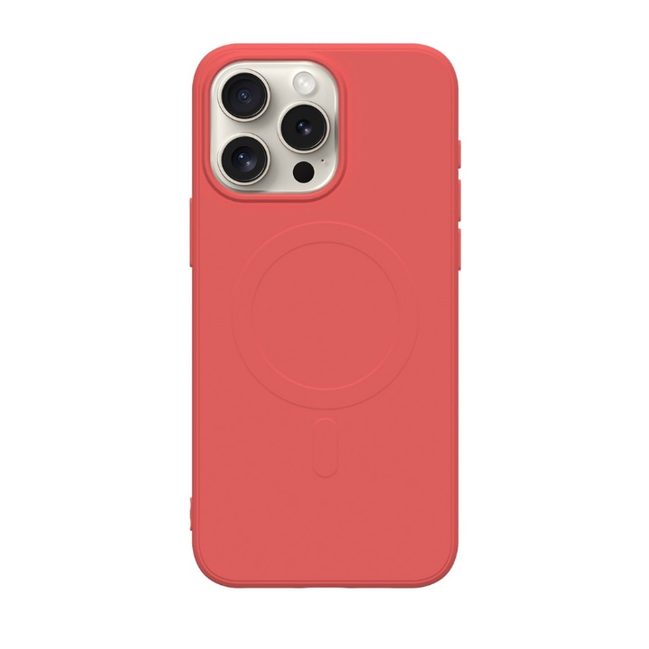 Carcasa Protectie Spate Cellara Tpu Soft Magsafe Compatibil Cu iPhone 15 Pro Max - Rosu Deschis