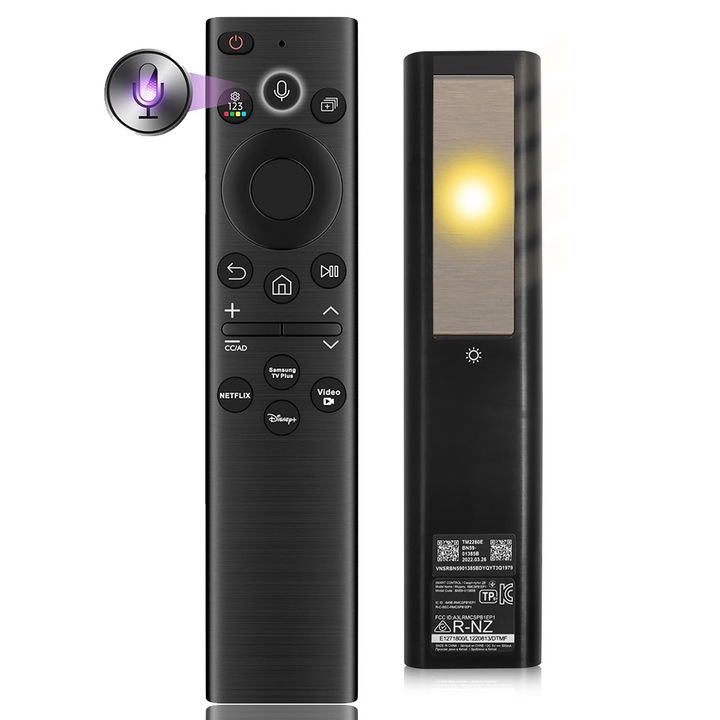 Telecomanda vocala universala pentru TV Samsung, BN59-01385A, Bluetooth, 1M, Alimentare duala(baterie + solara), LCD/LED, Negru