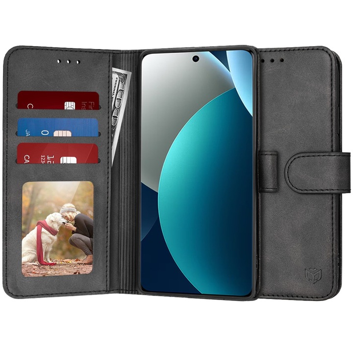 Husa pentru Xiaomi Redmi Note 15 Pro 4G DaDen® Tip Carte, Diary Book, Suport card, Functie de Stand si Inchidere Magnetica, Protectie Sporita, Piele ecologica, Negru