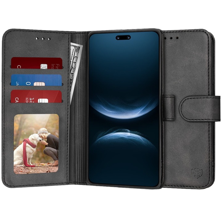 Husa pentru Huawei nova 14 Pro DaDen® Tip Carte, Diary Book, Suport card, Functie de Stand si Inchidere Magnetica, Protectie Sporita, Piele ecologica, Negru