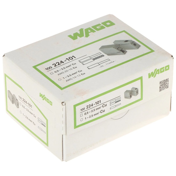 Conector iluminat Wago Seria 224, 100 BUC, max 2, 5 mm, gri, 8x15, 5x20, 4mm