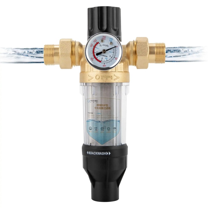 Prefiltru pentru apă, filtrare 40 mm, negru, 16x26cm, instalație pe teavă