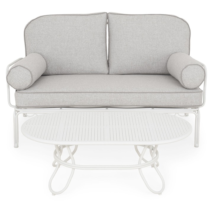 Set mobilier gradina/terasa canapea 2 locuri si masuta, Maison Mex BOTANIC, alb/gri