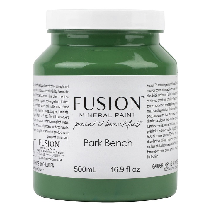 Vopsea pentru mobila Fusion Mineral Paint, Park Bench, verde viu, finisaj mat, cu protectie integrata, 500 ml