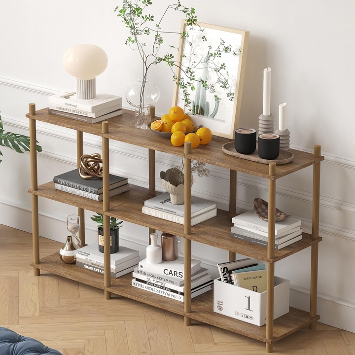 Biblioteca tip raft cu 6 cuburi, separator camera, maro rustic