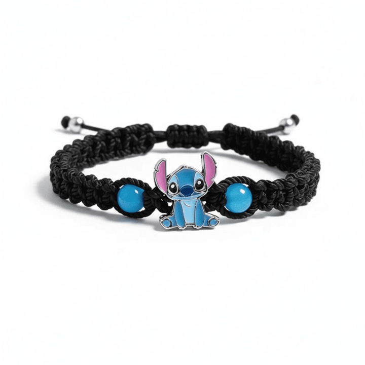 Bratara femei, Belora, Diora, impletita, charm animat, negru, cu margele albastre