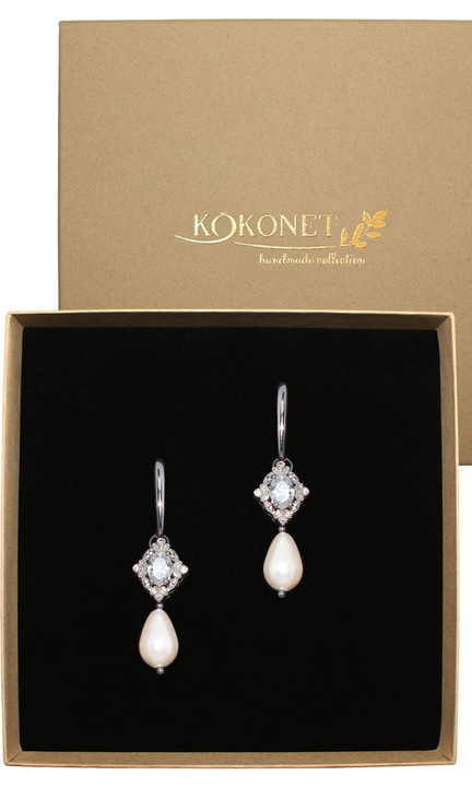 Cercei din argint cu perle, cu tortita, atarnati, 4, 5 cm, old money, NUNTA, CERCEI DIN ARGINT, atarnati, cu perle, lacrimi, zirconii, boho glam, LUCRATI