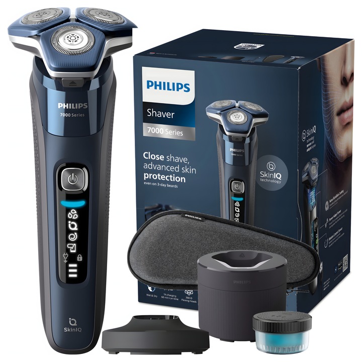 Aparat de ras electric Philips Series 7000 S7885/55, Wet and Dry, senzor barba, statie Quick Clean, etui de calatorie, trimmer