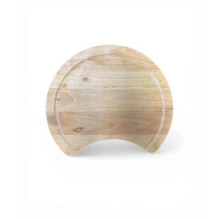 Tocator Rotund din Lemn Masiv cu Decupaj Semiluna, Diametru 39 cm