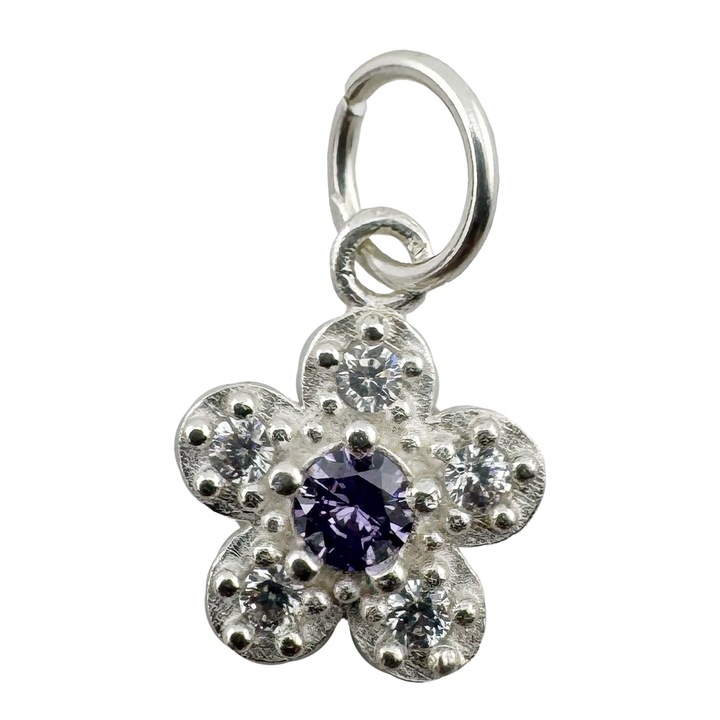 Pandantiv din Argint 925, Jolie Silver, pentru Dama, Model Floare Cu Pietre de Zirconiu Cubic, 1 x 1 cm, 0.9 g, Argintiu/Mov