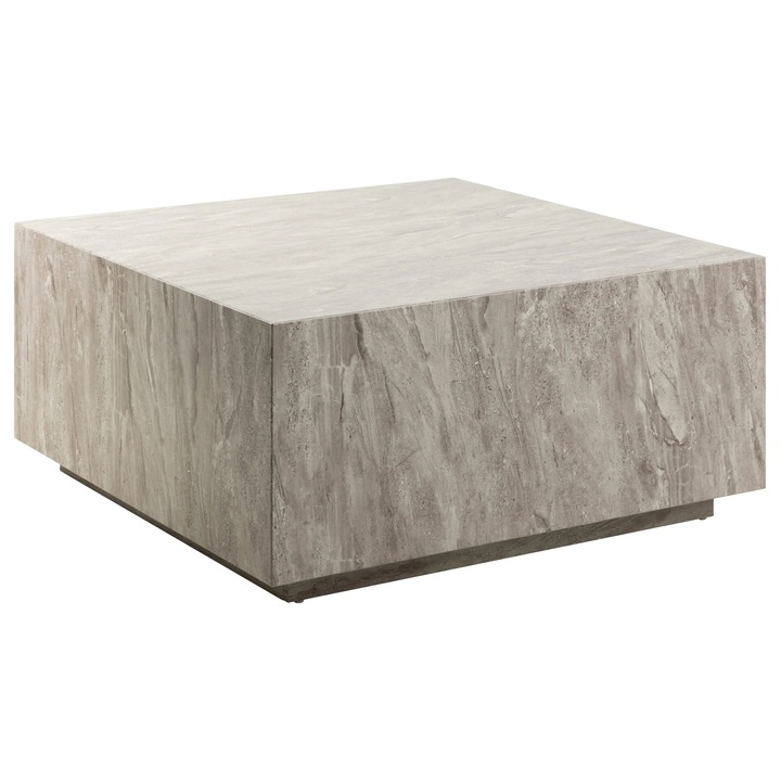Măsuță de cafea patrata Divani & Sofa Dice, MDF, aspect de marmură gri River, 90x90x42cm