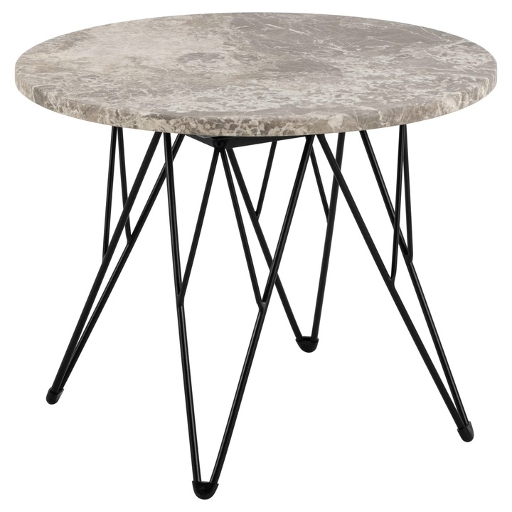 Masa laterală Divani & Sofa Prunus, rotundă, gri, blat marmură Spider, 55x55x41cm