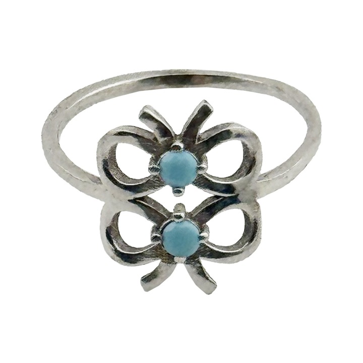 Inel pentru Dama, Jolie, Argint 925, Model 2 Fundite cu Piatra Albastra, 1.7g, 1.5 cm x 1.5 cm, Marimea 51, Argintiu