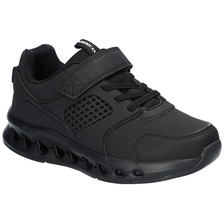 Детски спортни обувки American Club ES208, маратонки с велкро, кожена стелка, неплъзгаща се подметка, Черен