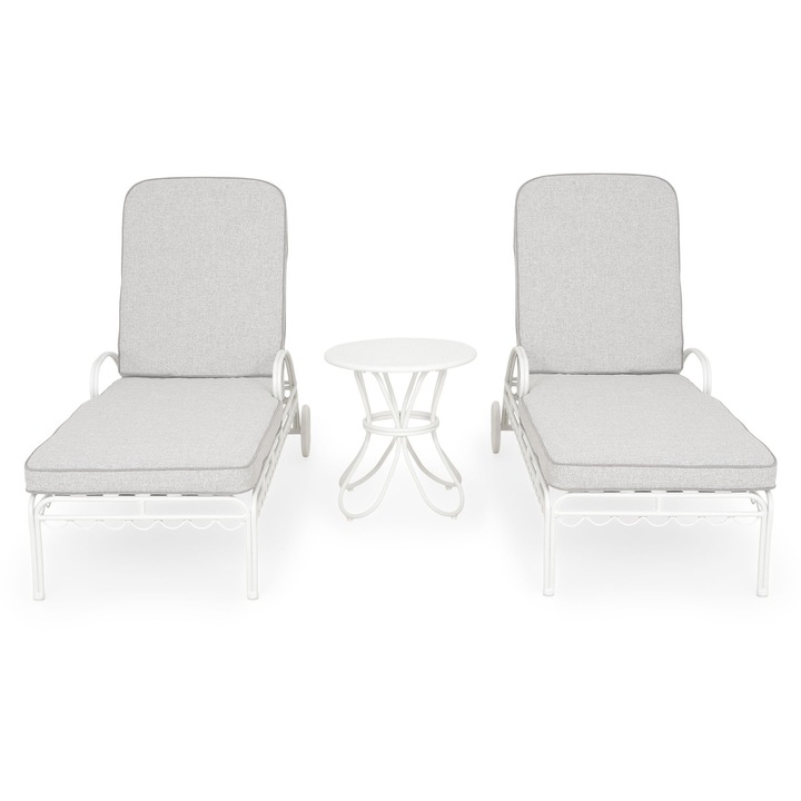 Set mobilier gradina/terasa 2 sezlonguri si masuta, Maison Mex BOTANIC, alb/gri