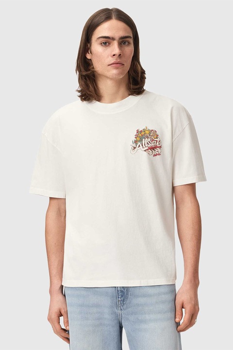 AllSaints, Bő fazonú mintás póló, Élénkpiros/Világosbézs