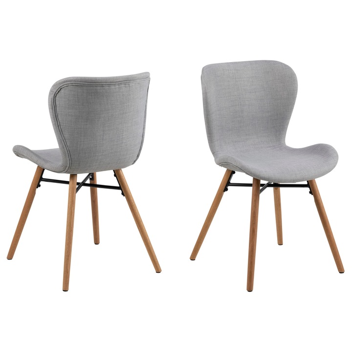Set de 2 scaune dining BATILDA, gri deschis, baza stejar uleiat, 53x47x82, tesatura