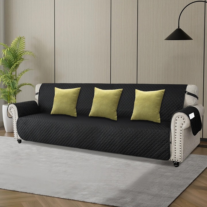 Husă canapea, neagră, 100% poliester, antiderapantă, 342, 9x220, 98cm