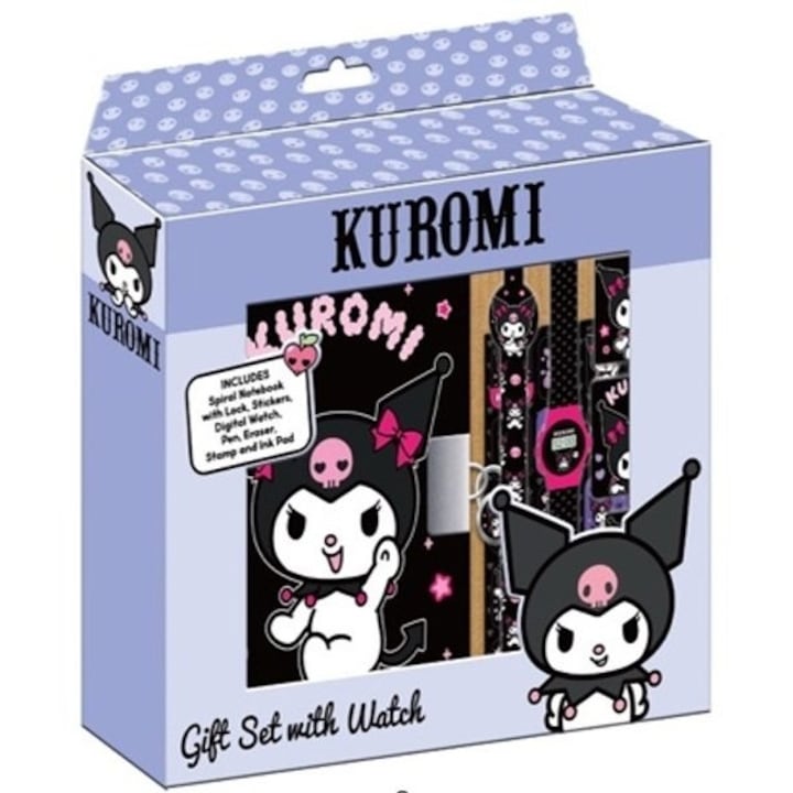 Set cadou cu ceas si accesorii Kuromi, Pentru copii, Mov
