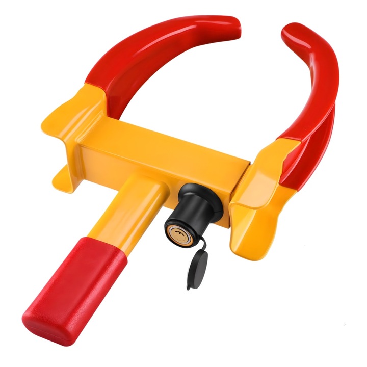 Sistem Antifurt Roata Auto Si Remorca, FONIX SafeGuard Pro, Dispozitiv Blocare din Otel Rezistent, Compatibilitate Anvelope 275 mm, Pentru Jante Aliaj si Metal, Sistem Inchidere cu Butuc, 2 Chei Incluse, Protectie Maxima, Galben