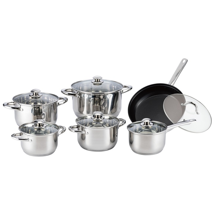 Set oale inox 12 piese Hausberg HB-H EKO 792 cu capace sticla inductie