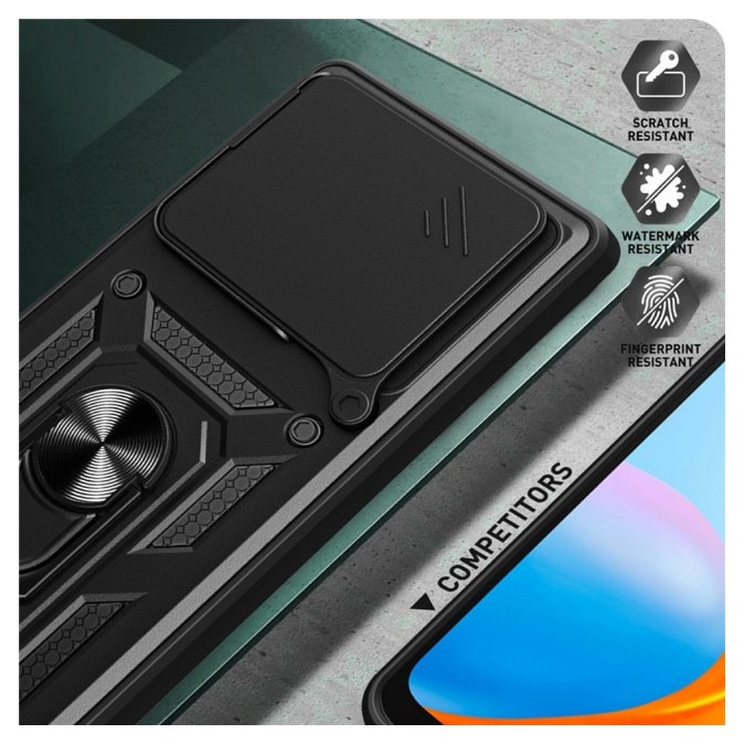 Husa Spate Upzz® Camshield Compatibila Cu Xiaomi Redmi Note 15 Pro Plus 5G, Protectie La Camere, Inel Metalic, Stand - Negru