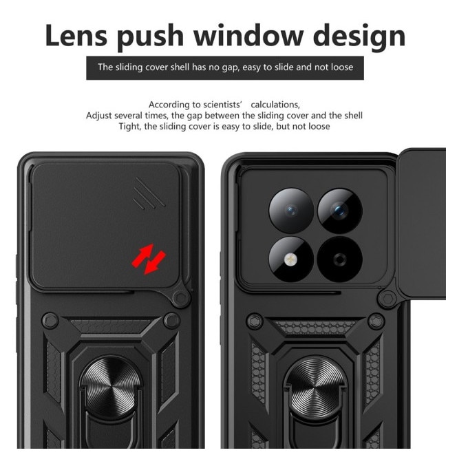 Husa Spate Upzz® Camshield Compatibila Cu Xiaomi Redmi Note 15 Pro Plus 5G, Protectie La Camere, Inel Metalic, Stand - Negru