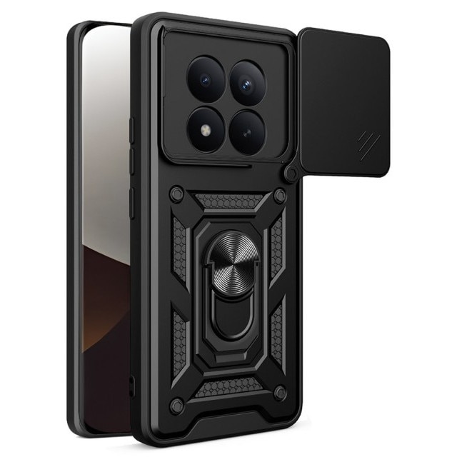 Husa Spate Upzz® Camshield Compatibila Cu Xiaomi Redmi Note 15 Pro Plus 5G, Protectie La Camere, Inel Metalic, Stand - Negru