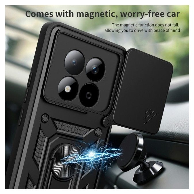 Husa Spate Upzz® Camshield Compatibila Cu Xiaomi Redmi Note 15 Pro Plus 5G, Protectie La Camere, Inel Metalic, Stand - Negru