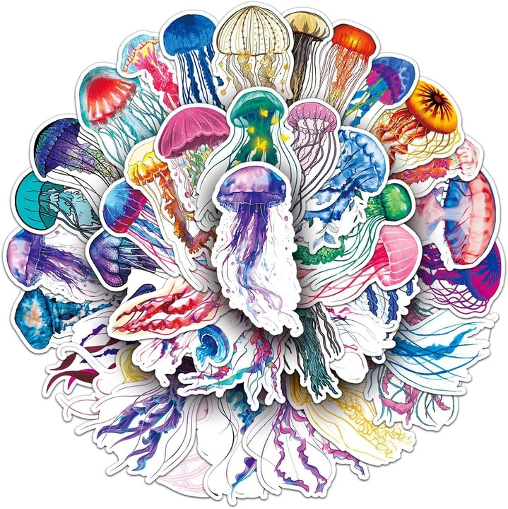 Autocolante decorative Bric Dodo, set 50 buc, vinyl impermeabil, design meduză, aplicare pe laptop