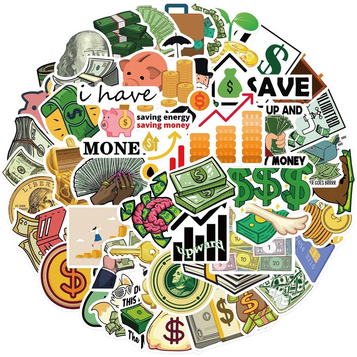 Set Autocolante Multicolor Monede Aurii, 50 Buc, 5x7cm