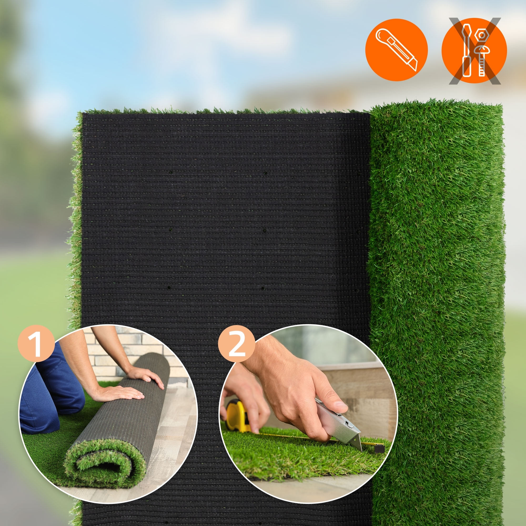 ECD Germany Césped Artificial De 18 Mm En Rollo De 1x7 M (7 M²), Alfombra Exterior Resistente Al Agua Y A La Intemperie, Para Jardín, Terraza O Balcón