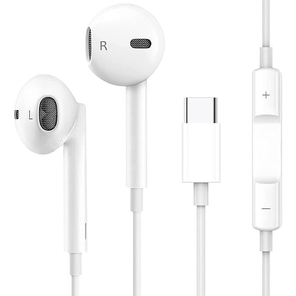 Casti cu Fir USB-C, Half In-Ear, Alb, pentru Adulti